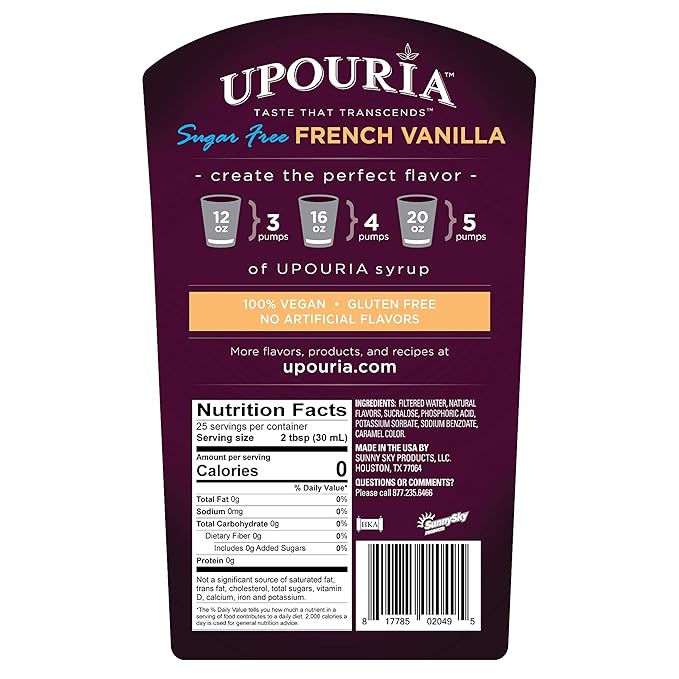 Upouria Holiday Syrup Bundle, Sugar-Free French Vanilla, 100% Vegan, Gluten-Free, Kosher, 750mL