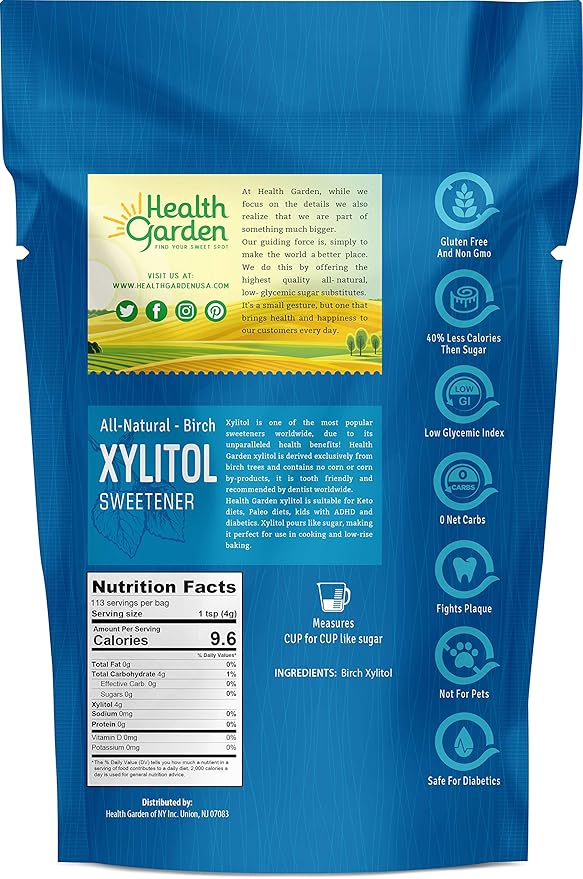 Health Garden Birch Xylitol Sweetener - 1 LB x 2 Resealable Bag - Pure Birch Xylitol - Non GMO