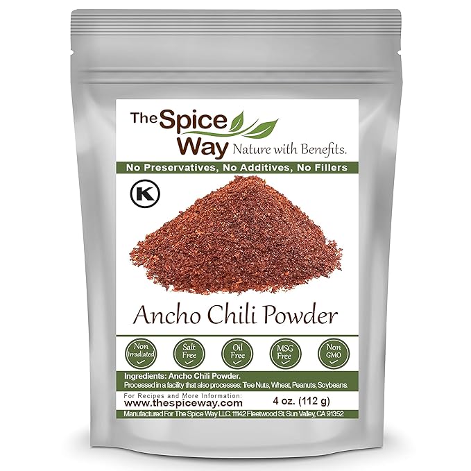 The Spice Way Premium Ancho Chile - Pure Ancho Chilli Powder (4 oz) made from pure dried ancho
