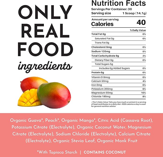 Guava Mango Electrolytes ??30?‘Serving Hydration Drink Mix with Coconut Water, Sea Salt, and Trace