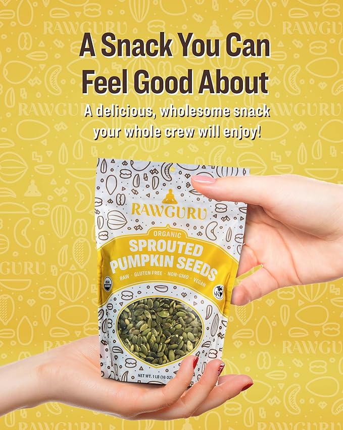 RawGuru Organic Sprouted Pumpkin Seeds - Pumpkin Seeds to Eat - 16 oz, Pack of 2