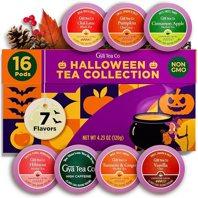 Gya Tea Co Halloween Tea Gift Set (16 Count) - Assorted Tea Pod Variety Pack Sampler With Fall