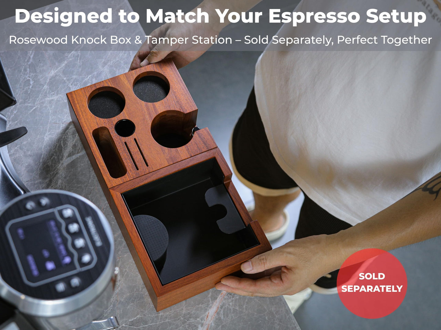 KNODOS Espresso Accessories Organizer Box 58mm Tamping Station Rosewood Espresso Tools Stand for