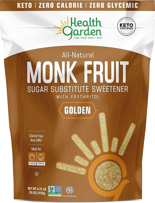 Health Garden Monk Fruit Sweetener, Golden- Non GMO - Gluten Free - 1:1 Sugar Substitute - Kosher