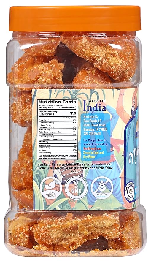 Rani Masala Gur (Jaggery) Indian Unrefined Raw Cane Sugar 35oz (2.2lbs) 1kg PET Jar ~ Gluten