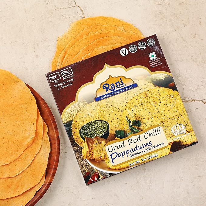 Rani Pappadums (Indian Lentil Wafer Snack) Red Chilli Papad 7oz (200g) Approximately 15pc, 7 inches