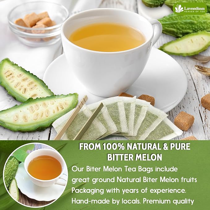 Lavendium, Premium 60 Tea Bags Bitter Melon Fruit Herbal Tea, 100% Natural and Pure, Hand-made