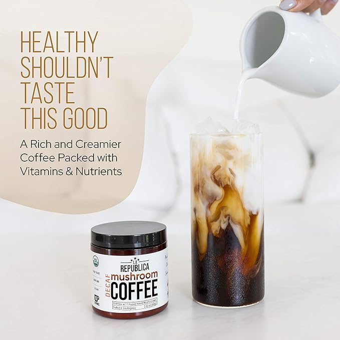 La Republica DECAF Organic Mushroom Coffee (35 Servings) with 7 Superfood Shrooms, Great Tasting