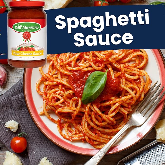 La San Marzano Four Cheese Sauce, 13 oz, Pasta Sauce Made in Italy, All Purpose Tomato Premium