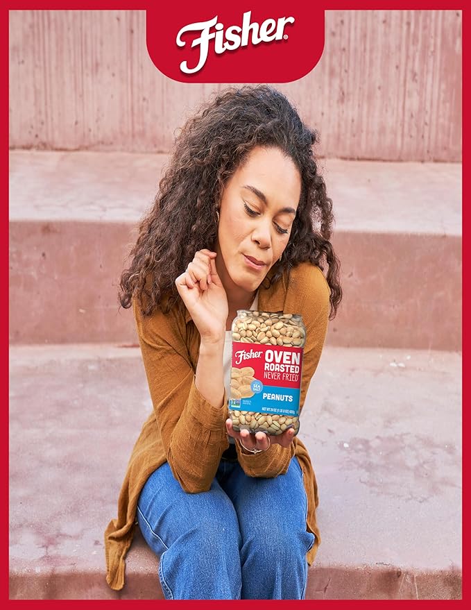 Fisher Oven Roasted Never Fried Peanuts, 24 Ounces (Pack of 6), Snacks for Adults, Made With Sea