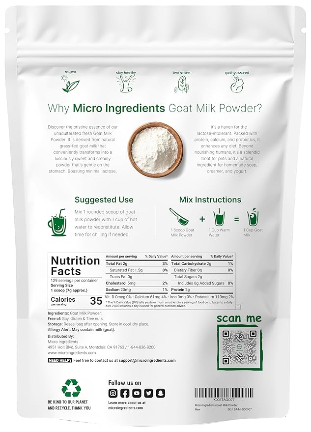 Micro Ingredients Goat Milk Powder, 2 Lb | Grass-Fed Australian Source | Pure, Easily Digested