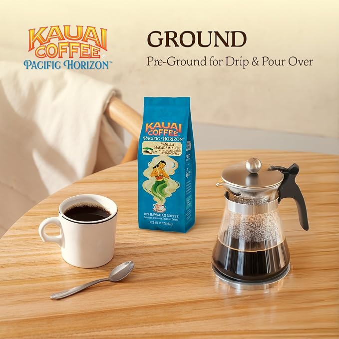 Kauai Hawaiian Ground Coffee, Vanilla Macadamia Nut Flavor - Gourmet Arabica Coffee From Hawaii's