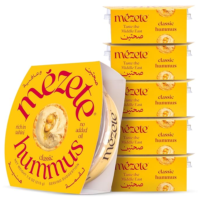 Mezete Classic Hummus Dip | Preservative-Free | All-Natural | On the Go Tahini Rich Vegan Dip |