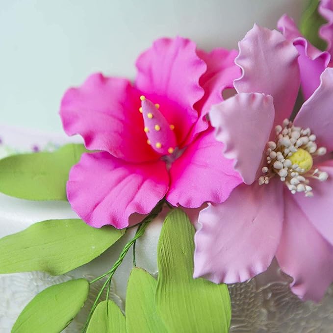 Global Sugar Art Hibiscus Sugar Cake Flowers, Hot Pink, Large, Hawaiian Cake Flower Large 3 Count