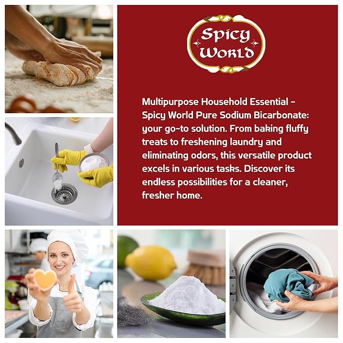 Spicy World Sodium Bicarbonate Powder - Aluminum Free, Food Grade Baking Soda Bulk for Cleaning
