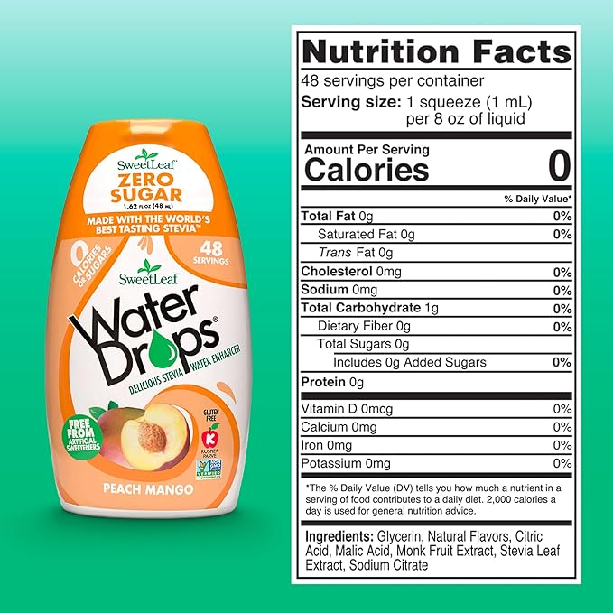 SweetLeaf Water Drops - Peach Mango Water Enhancer, Sugar Free Sweet Leaf Stevia Water Flavoring
