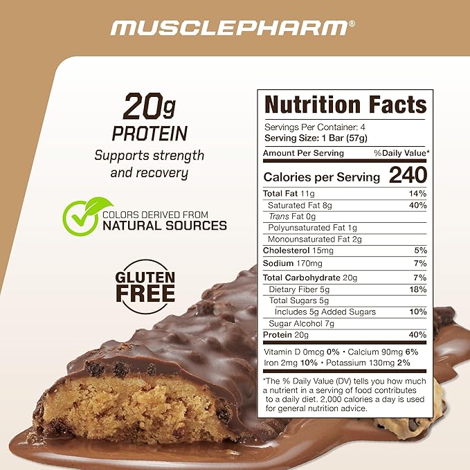 MusclePharm Combat Ready Chocolate Chip Cookie Dough Protein Bar, High Protein Bars, Combat