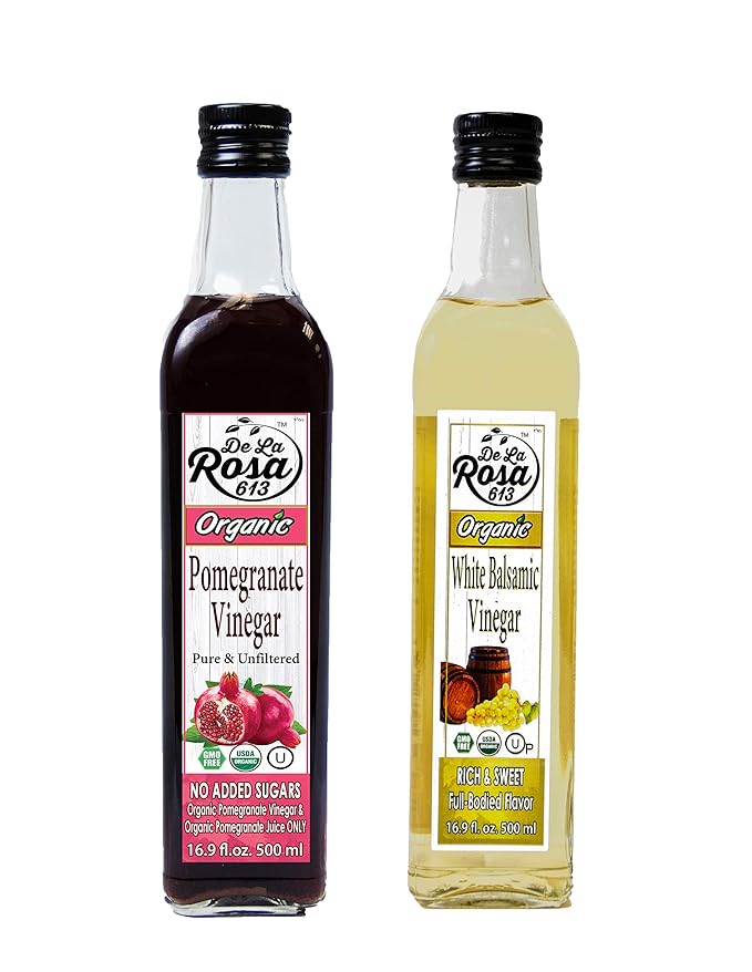 De La Rosa Organic Pomegranate and White Balsamic Vinegar, Vegan, Kosher, Non-GMO & Gluten Free
