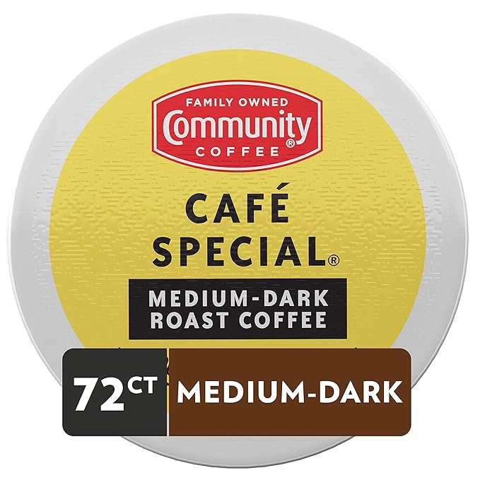 Community Coffee Café Special 72 Count Coffee Pods, Medium-Dark Roast, Compatible with Keurig 2.0