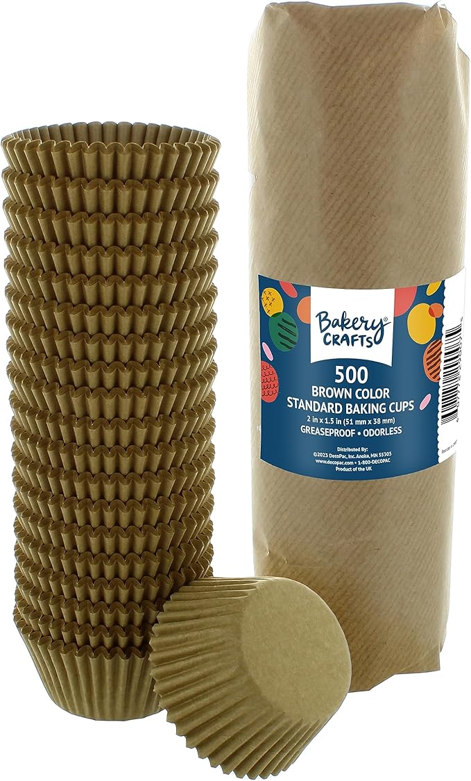 Bakery Crafts Natural Brown Baking Cups - 500-2" Cupcake Cases, Greaseproof Paper Liners for