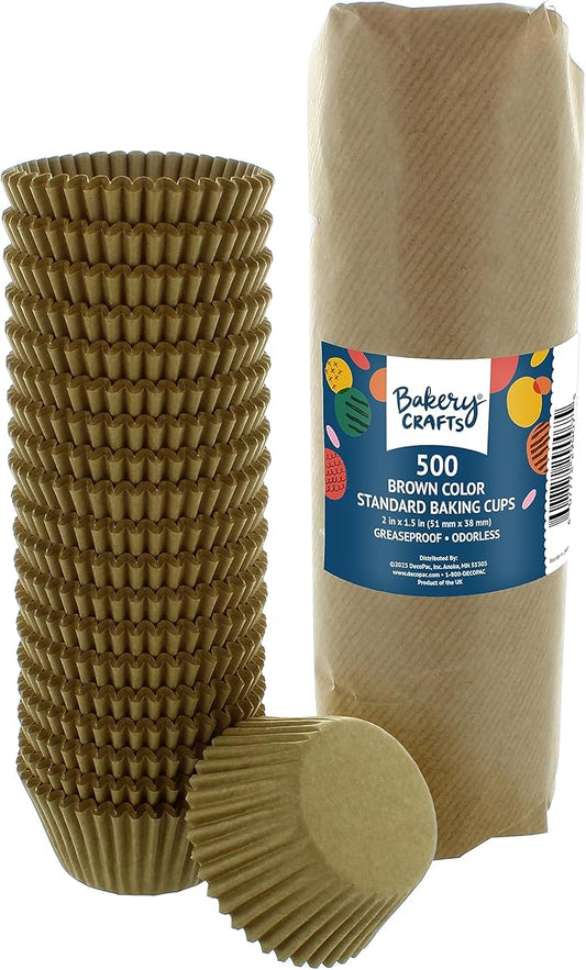 Bakery Crafts Natural Brown Baking Cups - 500-2" Cupcake Cases, Greaseproof Paper Liners for