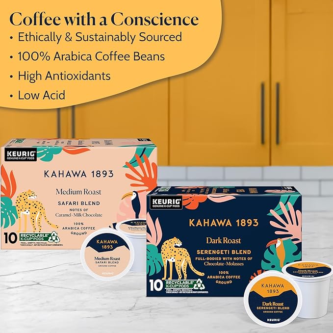 Kahawa 1893 Variety Pack Coffee K-Cup Pods - Safari & Serengeti Blend (40 Count) - As Seen on Shark