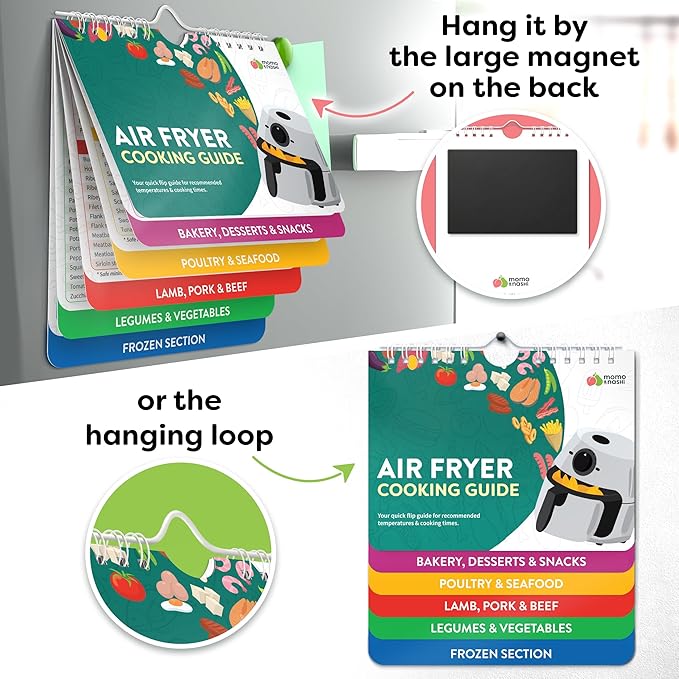 Air Fryer Cheat Sheet Magnets Cooking Guide Booklet - Air Fryer Cookbooks - Air Fryer Liners - Air