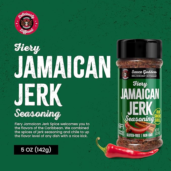 Sauce Goddess - Fiery Jamaican Jerk Spice Shaker - Caribbean Seasoning for Chicken, Pork & Seafood