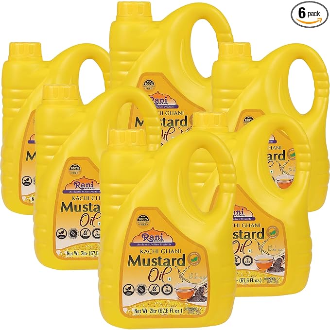 Rani Mustard Oil (Kachi Ghani) 67.6 Ounce (2 Liter) Pack of 6, NON-GMO | Gluten Free | Vegan | 100%