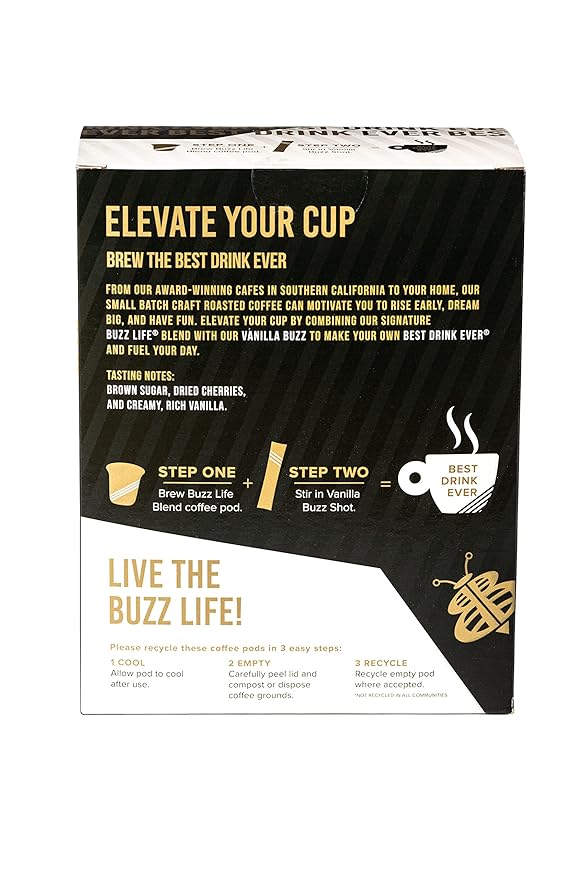 Better Buzz Best Drink Ever Vanilla Latte Single Serve Kit 24ct.,12 Medium Roast Coffee Pods (Buzz