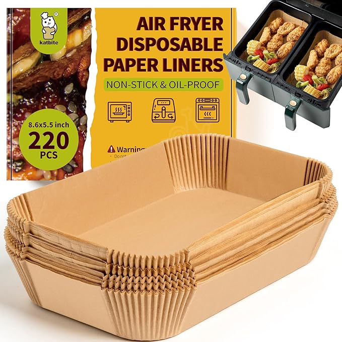 Katbite 220PCS DZ201 Air Fryer Liners Disposable, 8.6x5.5'' Rectangle Airfryer Paper Liners for
