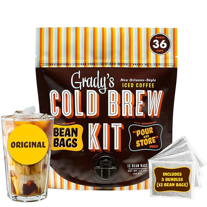GRADY’S COLD BREW, New Orleans Style, 100% Arabica Ground Coffee & Chicory Pouches, All-in-One Cold
