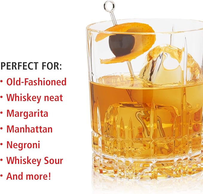 Spiegelau Perfect Serve Double Old Fashioned Glasses Set of 4 - Lowball Cocktail Glasses