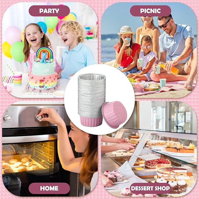 Hushee 600 Pcs Aluminum Foil Baking Cups with Lids and Spoons 5oz Disposable Ramekins Dessert