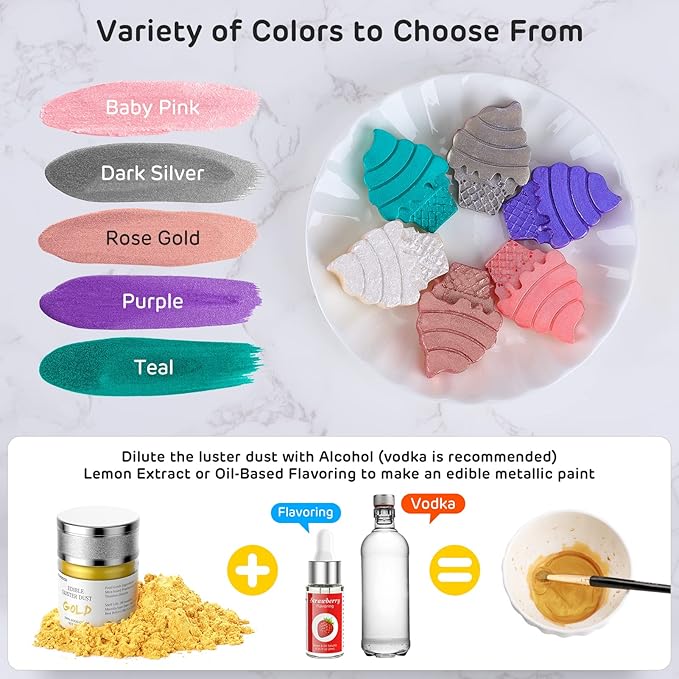 Nomeca Edible Luster Dust, 8 Grams Food Grade Shimmer Gold Cake Dust Metallic Food Coloring Powder