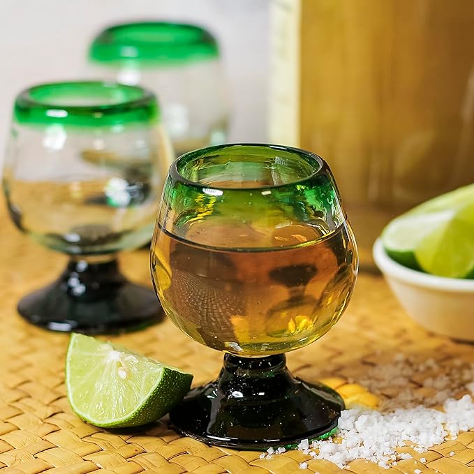 Authentic Mexican Tequila Hand Blown Shot Glasses - Set of 4-2 oz - Mini Glass Snifters - Heavy