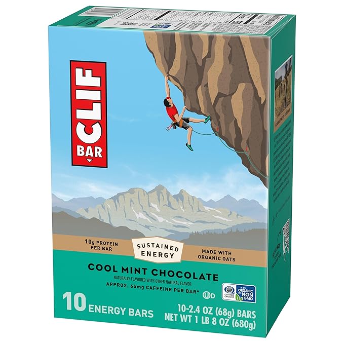 CLIF BAR - Cool Mint Chocolate with Caffeine - Made with Organic Oats - Energy Bars - Non-GMO