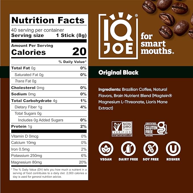 IQJOE Mushroom Coffee Packets (40 Servings) Lion’s Mane, Magtein Magnesium, Antioxidants