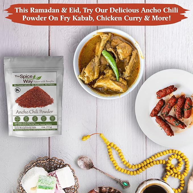 The Spice Way Premium Ancho Chile - Pure Ancho Chilli Powder (4 oz) made from pure dried ancho