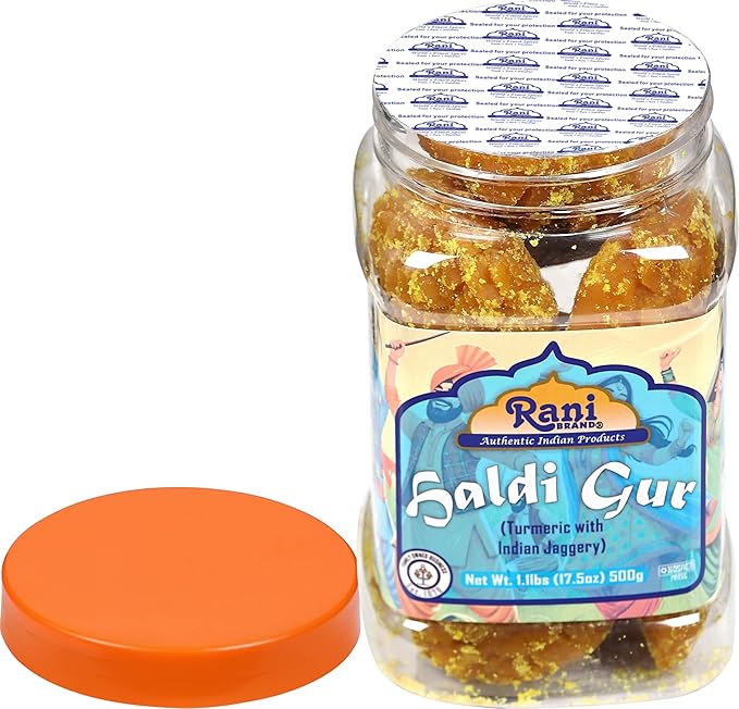Rani Haldi Gur (Turmeric with Indian Jaggery) Indian Unrefined Raw Cane Sugar 17.5oz (1.1lbs) 500g