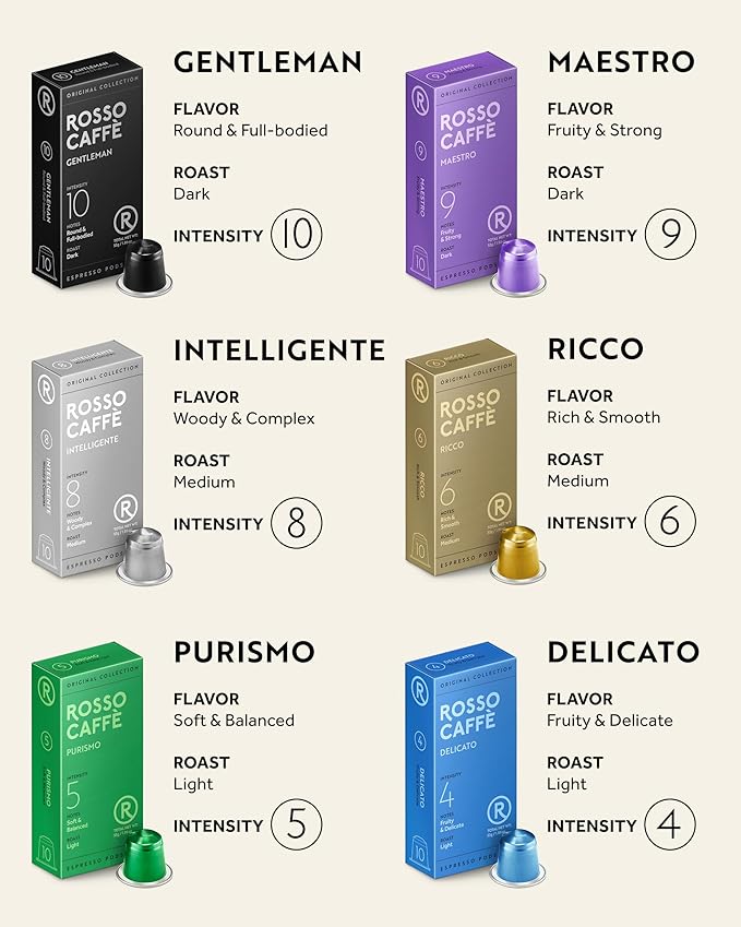 ROSSO CAFFÈ 60 Espresso Coffee Pods for Nespresso Original Machines - Premium Capsule Sampler