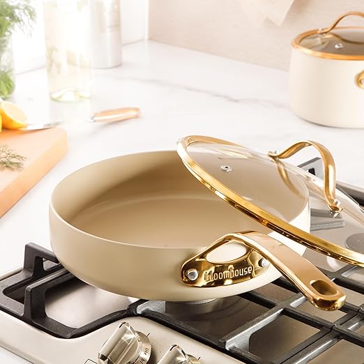 bloomhouse 10 Inch Heavy Duty Aluminum Premium PFA Free Ceramic Nonstick Saute/Deep Frying Pan