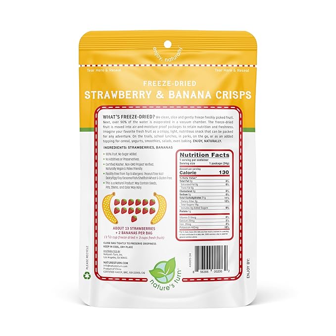 Nature???Turn Freeze-Dried Fruit Snacks, Strawberry Banana Crisps, Pack of 2 (1.2 oz Each)