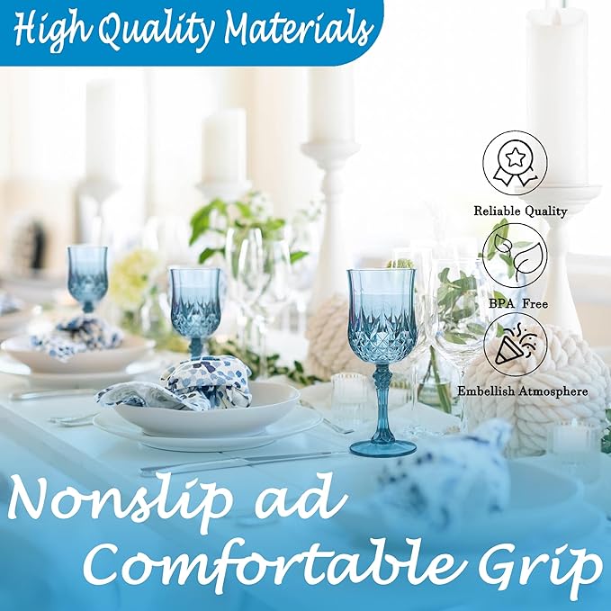Plastic Wine Glasses，Plastic Goblets Vintage Style Cordial Drinking Glasses for Wedding Reception