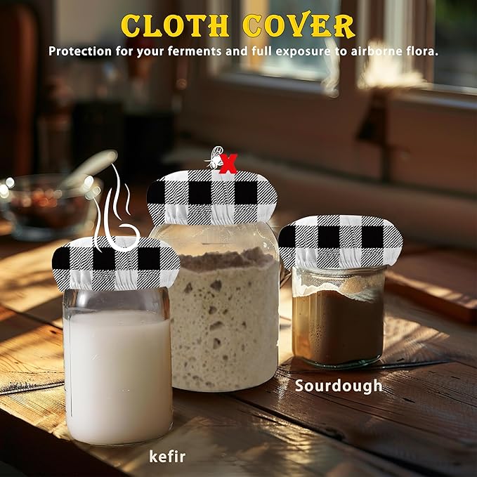 Gray White Plaid Sourdough Starter Cloth Covers Jars Or Kombucha Kefir Fermentation Cheese Fabric