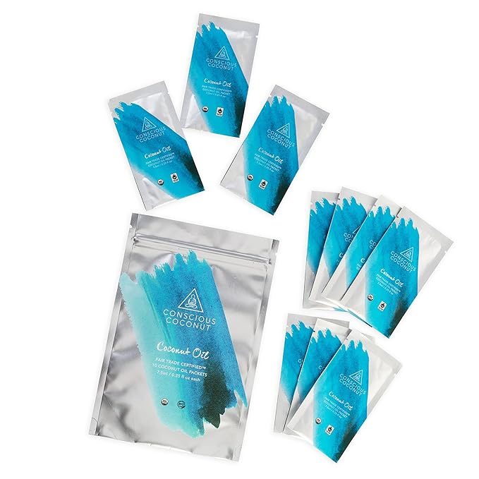 Conscious Coconut Individual Coconut Oil Packets, Certified Organic, Fair Trade Travel Coconut Oil