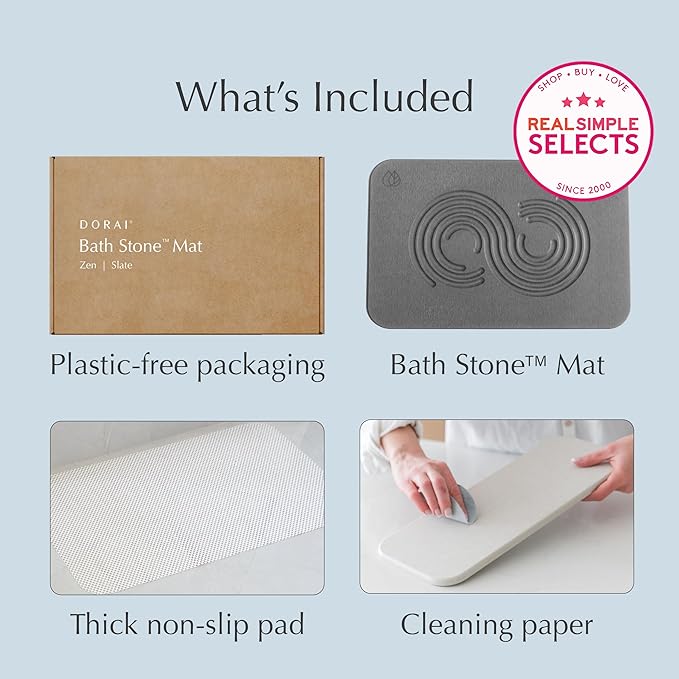 Dorai Home Bath Stone Mat 23.6"x15.4" (2-Pack) – Quick-Dry, Non-Slip Diatomite Stone Bath Mat for