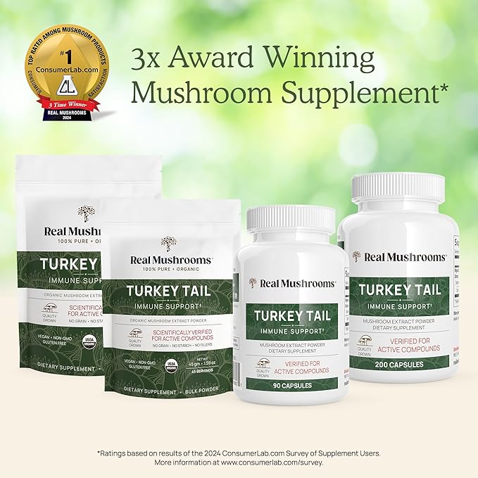 Real Mushrooms Turkey Tail Capsules ??Organic Mushroom Extract for Daily Wellness, Gut Harmony