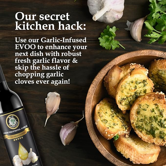 M.G. PAPPAS High Polyphenol Rich Garlic Infused Olive Oil - Extra Virgin Olive Oil - Over 500mg/kg