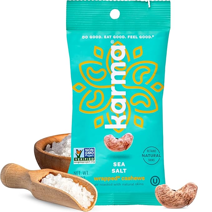 Sea Salt Cashews with Skin by Karma Nuts, Whole, Roasted, Vegan, Gluten Free, Low Net Carb